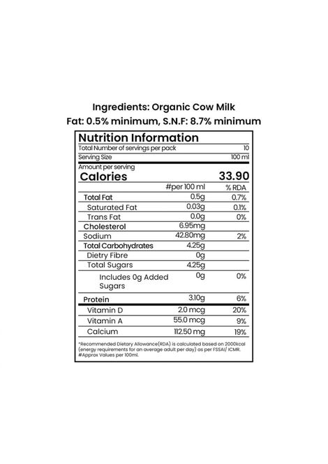 Sanjeevani Organic Skimmed Cow Milk UHT |Tetra pack