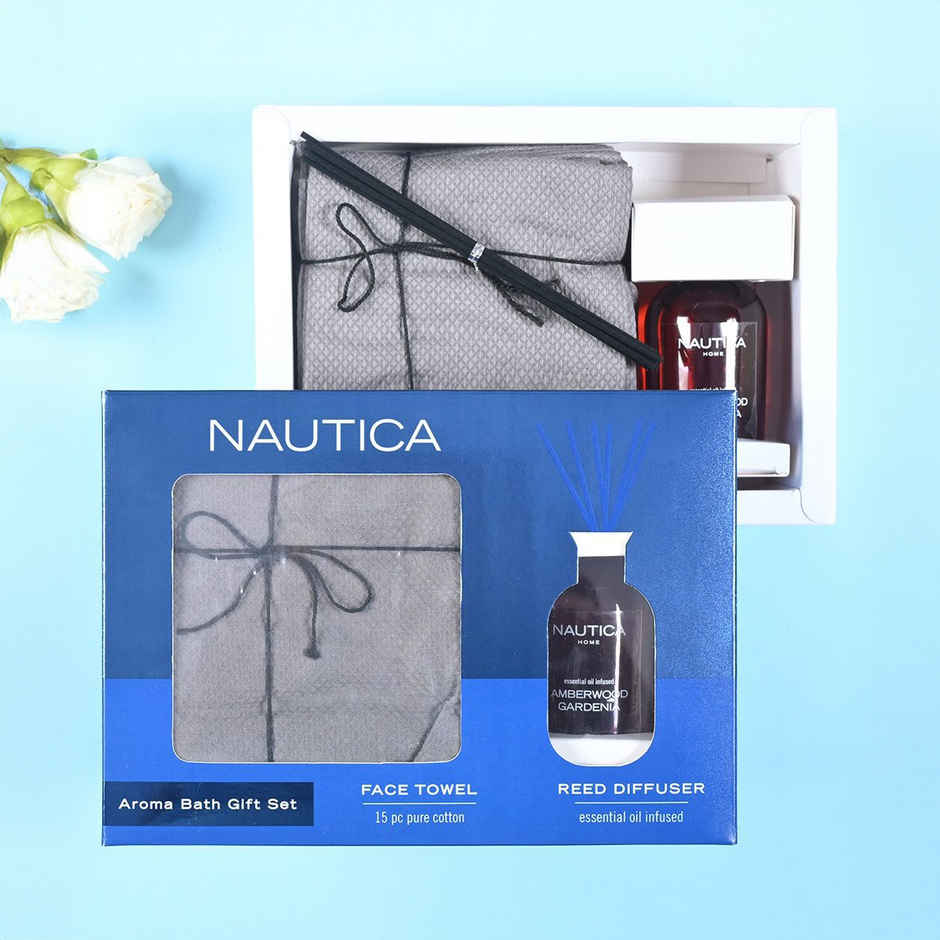 Nautica Cotton Towels and Reed Diffusers 15pc Face 1pc Reed Diffuser Amber Wood