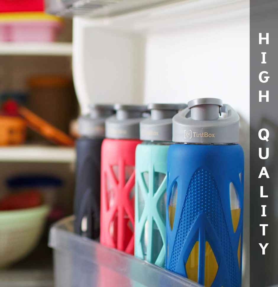 Tintbox Borosilicate Glass Water Bottle with Silicone Sleeve | Cool Green | 750 ml