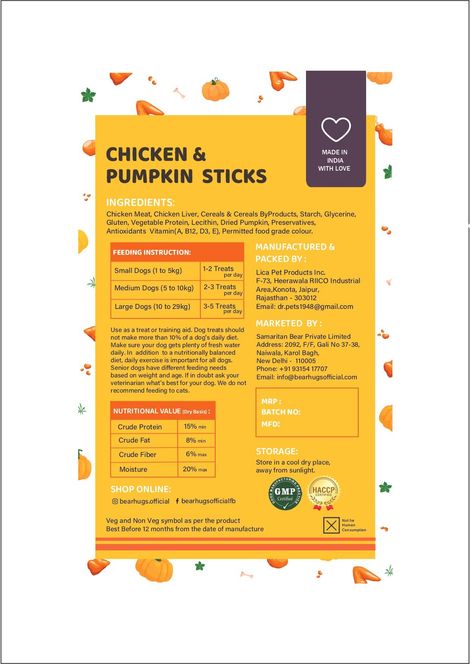 Bearhugs Chicken & Pumpkin Sticksdog Treat