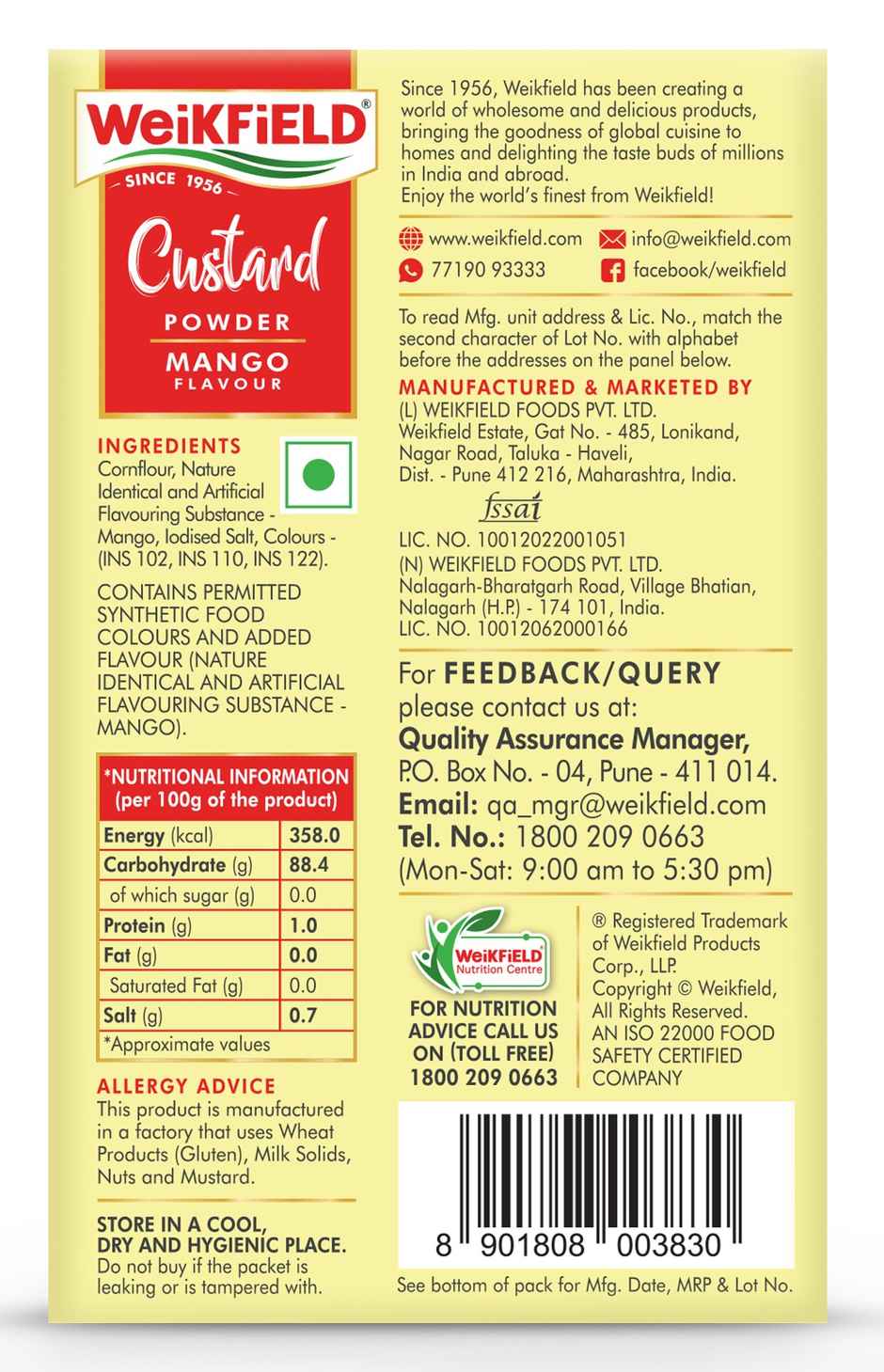 Weikfield Custard Powder Mango Flavoured Carton