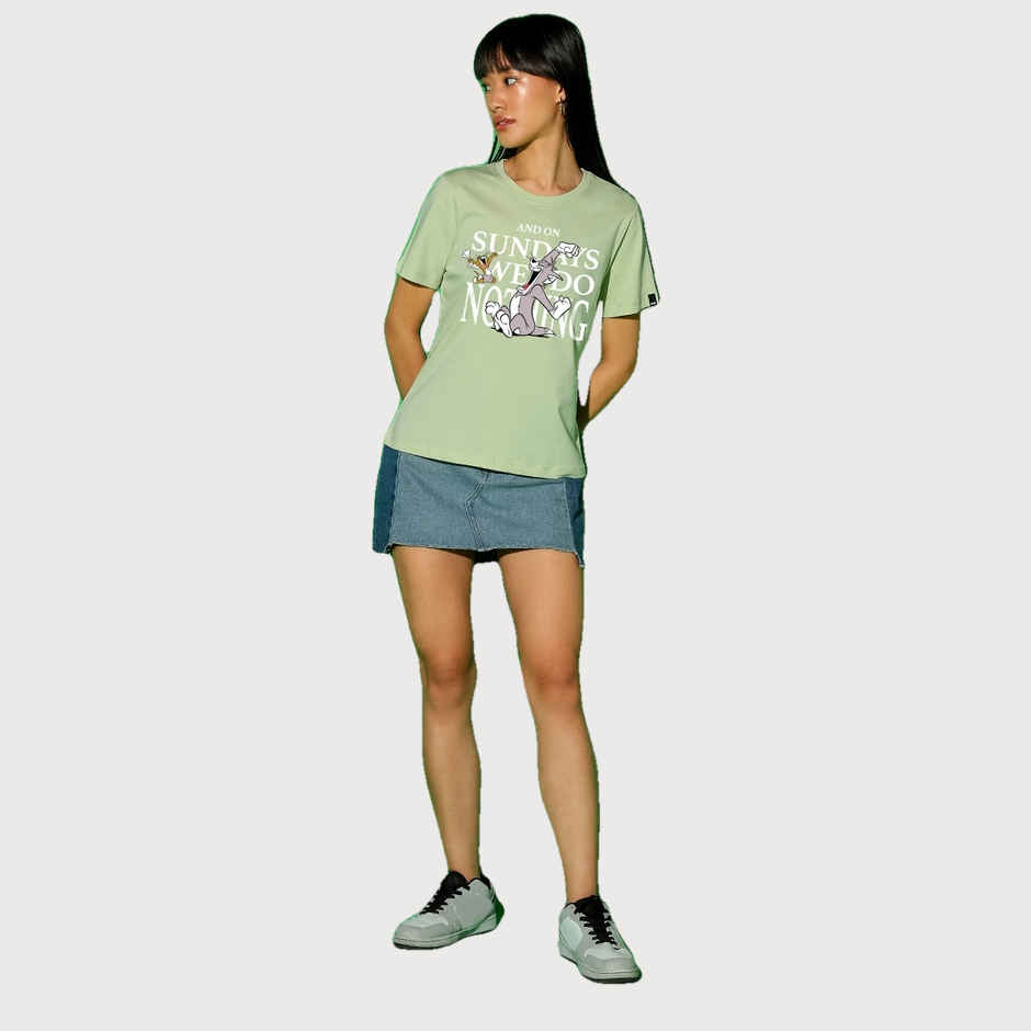 Bewakoof Women's Sundays We Do Nothing Graphic Printed T-shirt | Green - L