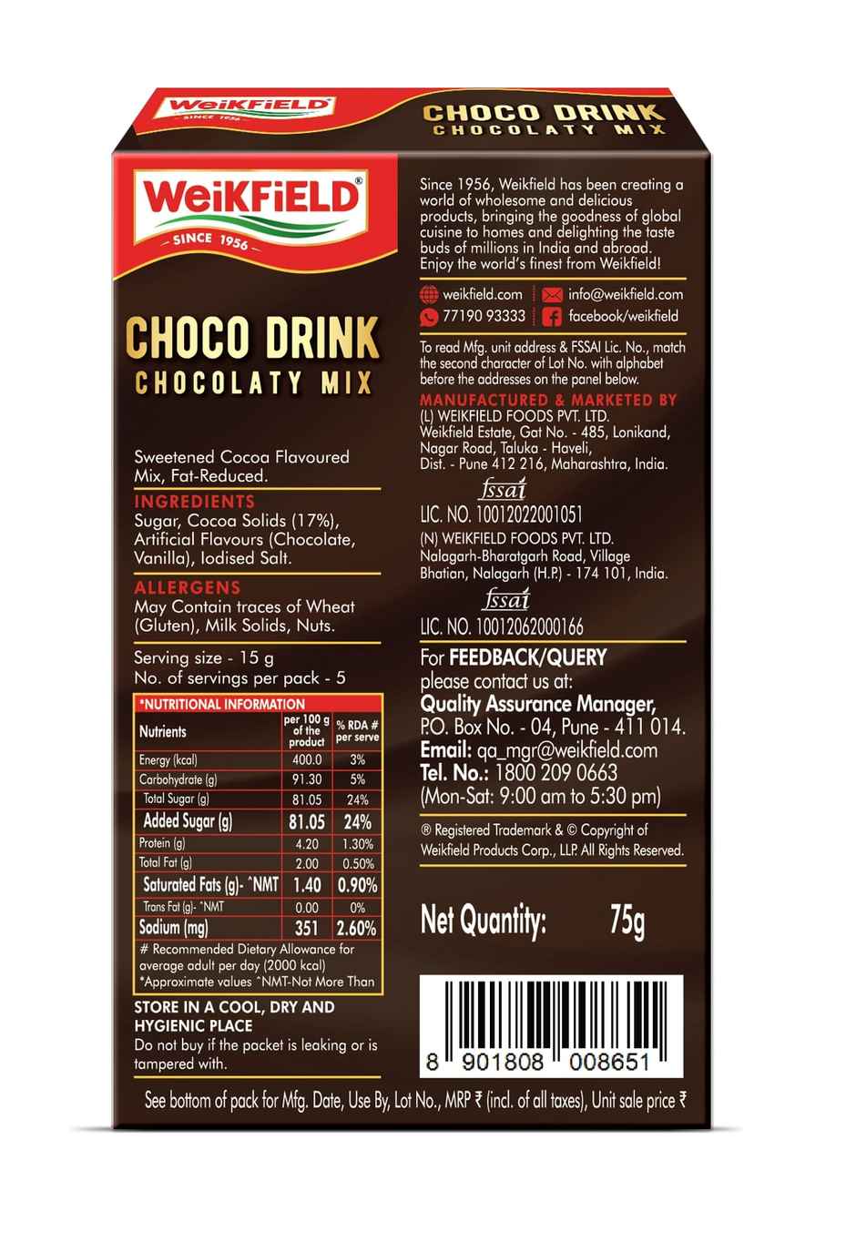 Weikfield Choco Drink Chocolaty Mix | Hot & Cold Beverage Mix