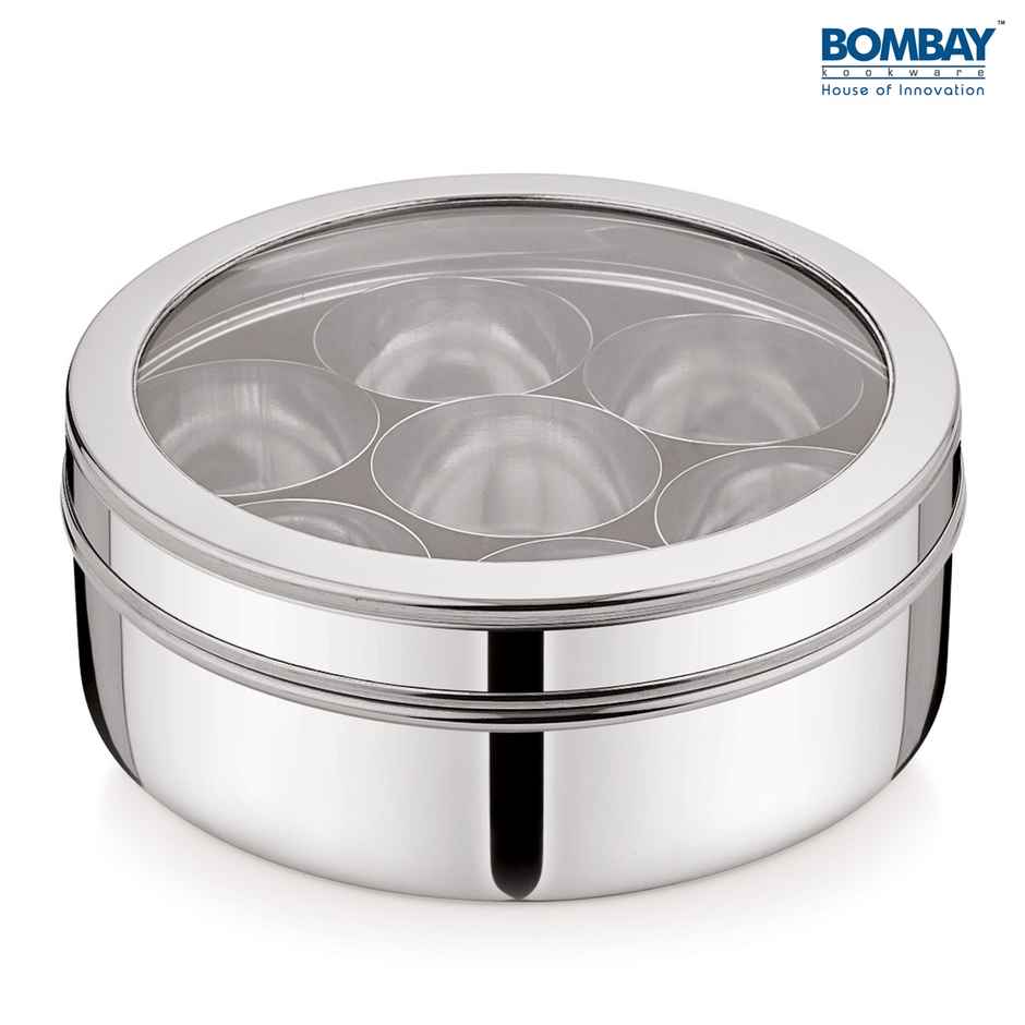 Bombay Kookware Stainless Steel Spices Box With See Through Lid (7 Vati And 1 Spoon)