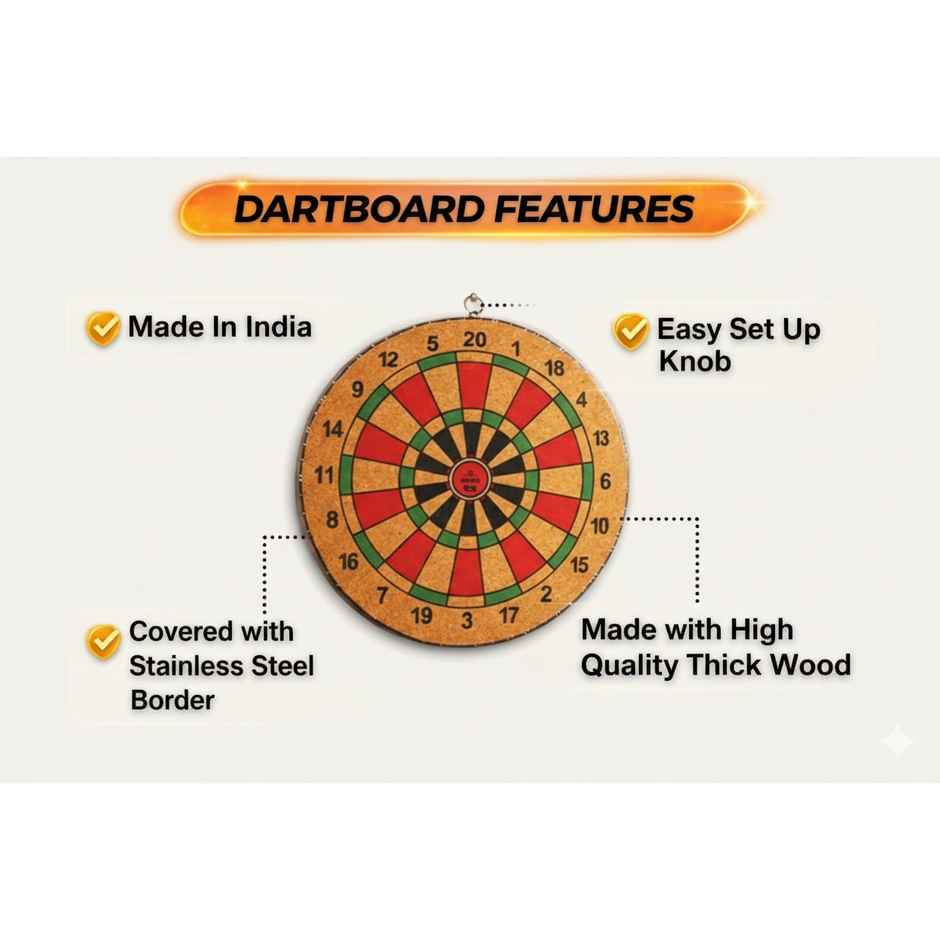 Zike Rugged Wooden Dart Board With 3 Neeedles