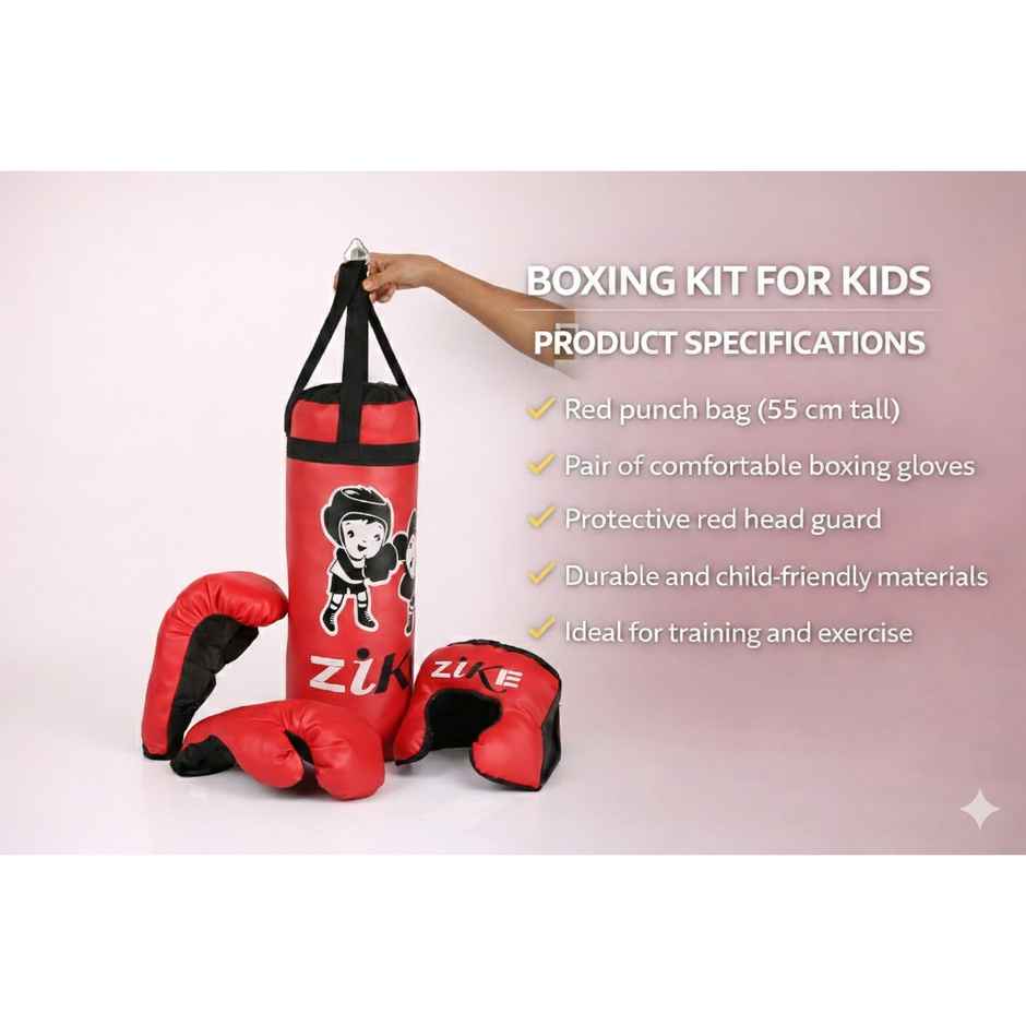Zike Kids Boxing Kit Set (Premium) 1 Punching Bag, 1 Head Guard, 2 Boxing Gloves