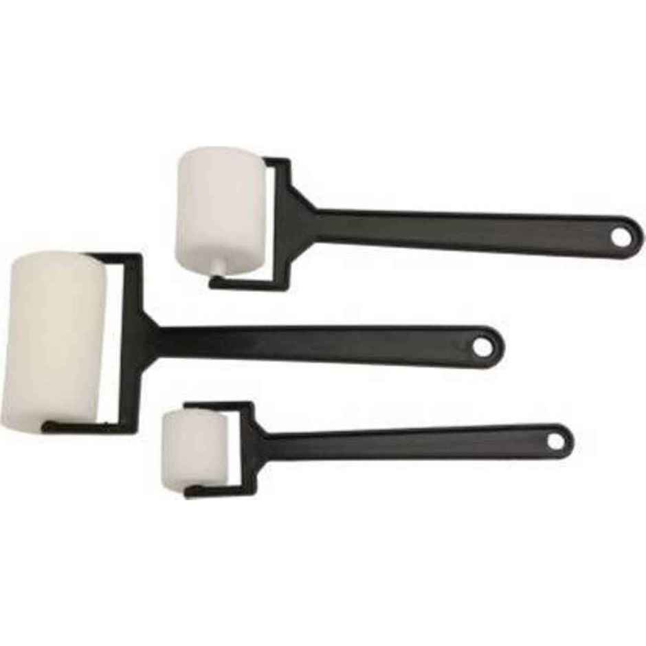 Chrome Plain Foam Roller Brushes For Painting, Art And Craft Projects, Set Of 3