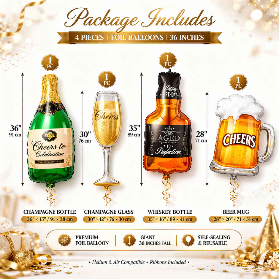 Champagne Foil Balloons 4Pcs for Adult Birthday Party Decoration Kit | BeyondLuv