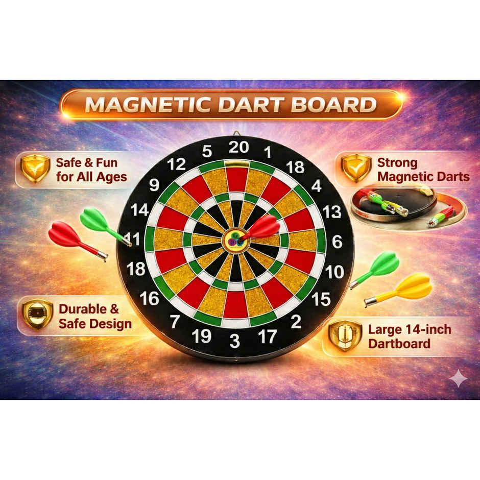 Zike Premium Wooden Dartboard Game Dart with 6 Magnetic Needle (14 inch)