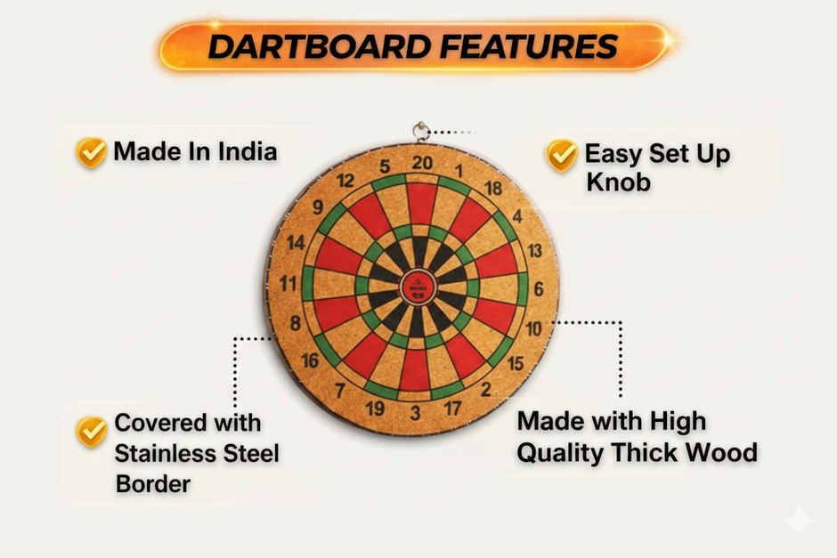 Zike Rugged Wooden Dart Board With 3 Neeedles