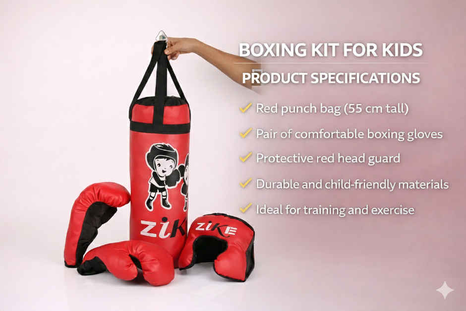 Zike Kids Boxing Kit Set (Premium) 1 Punching Bag, 1 Head Guard, 2 Boxing Gloves