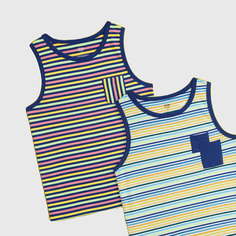 XY Life Kids Outer Vest for Boys, Antimicrobial Finish - Multi Stripes | 13-14Y | Pack Of 2