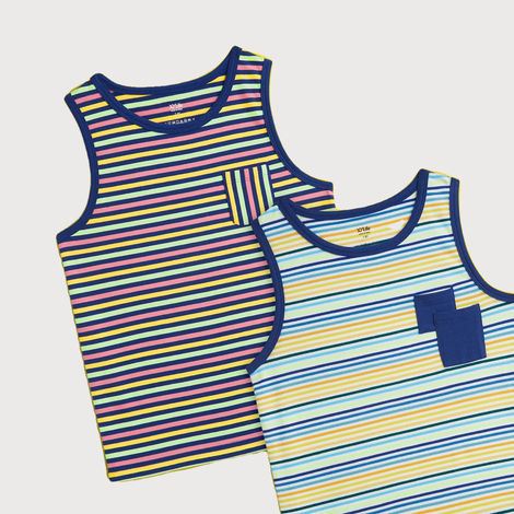 XY Life Kids Outer Vest for Boys, Antimicrobial Finish - Multi Stripes | 13-14Y | Pack Of 2