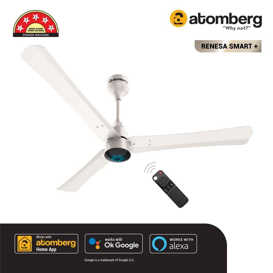Atomberg Renesa Smart+ BLDC Ceiling Fan,1200mm,IoT & Remote Control,LED Indicators,Pearl White