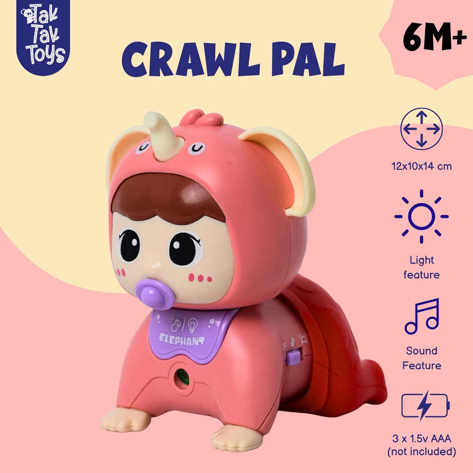 Tak Tak Toys Pink Crawling Pal with Light & Sound| Elephant Costume Toddler Toy| Crawling Toy