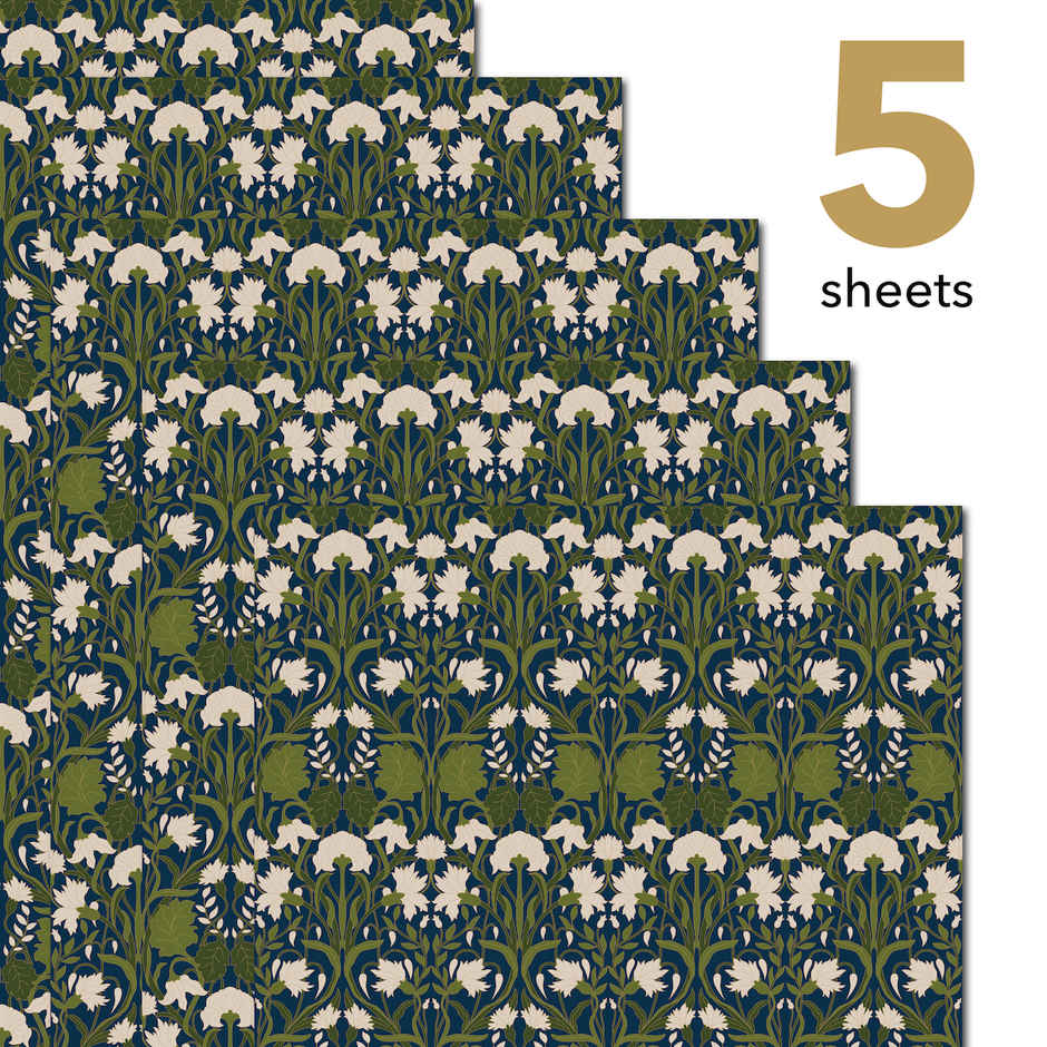 Tiger Notes Gift Wrap Botanical Flowers Blue