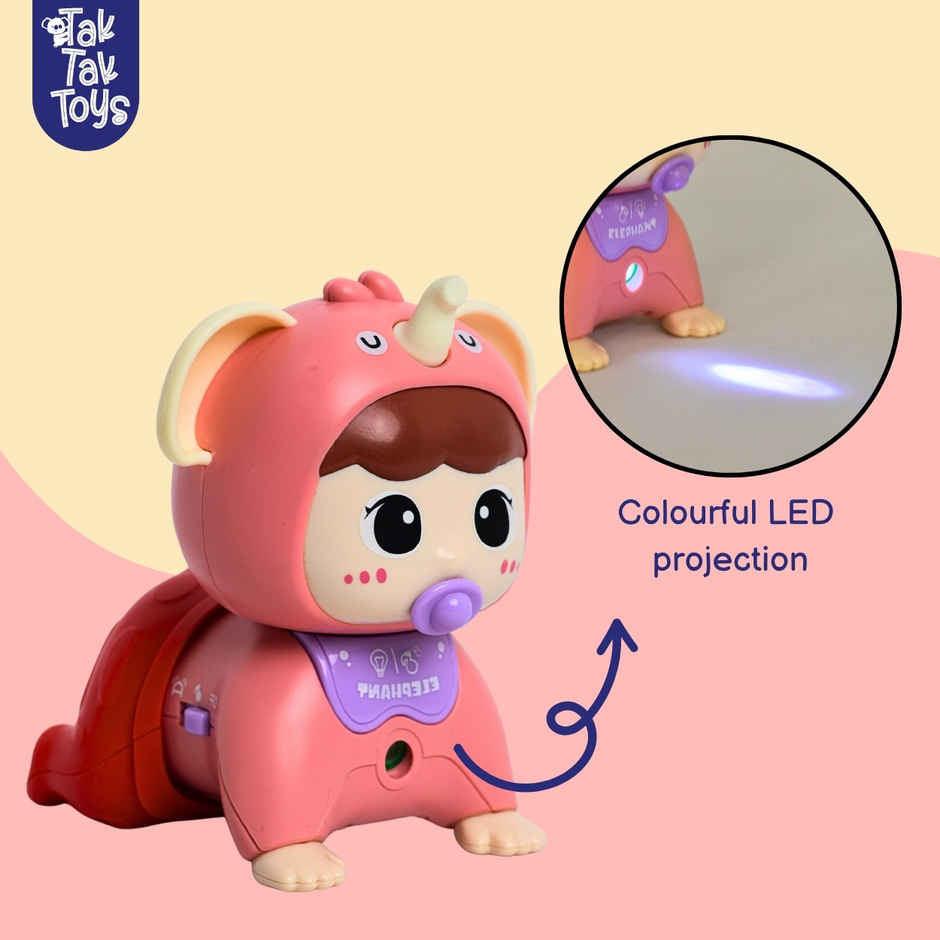 Tak Tak Toys Pink Crawling Pal with Light & Sound| Elephant Costume Toddler Toy| Crawling Toy