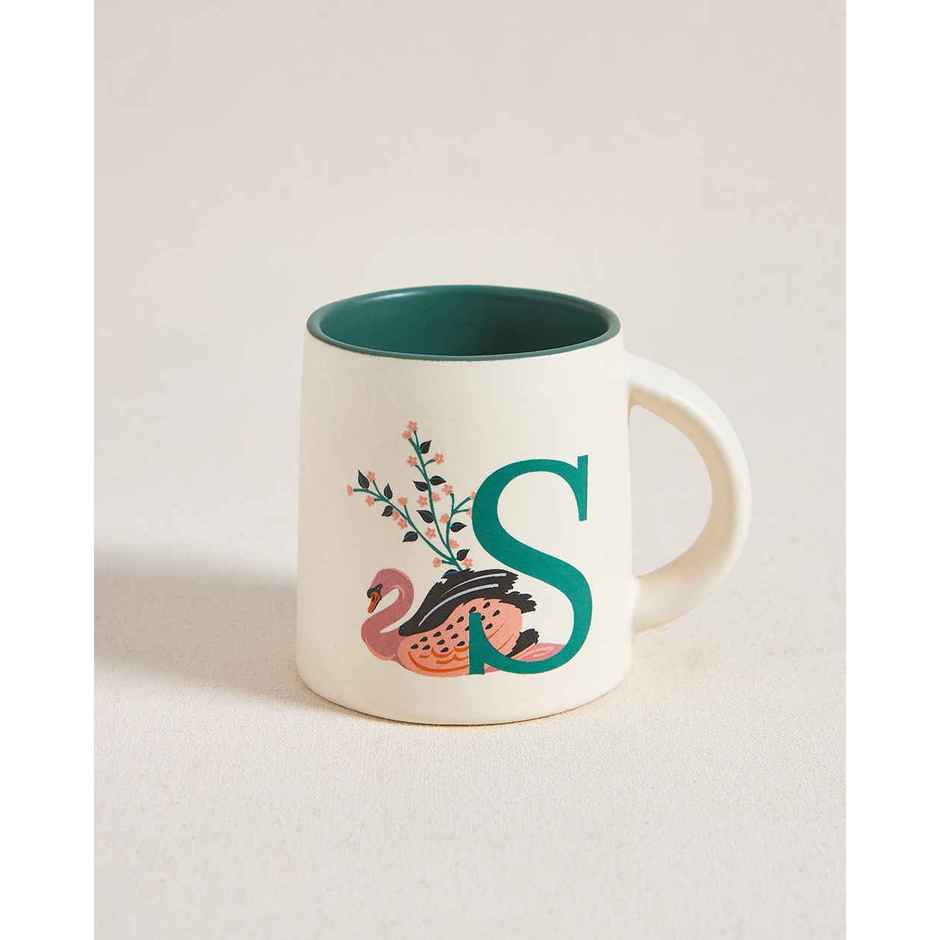 Chumbak S Alphabet Ceramic Mug | Off-White & Green -300 ml