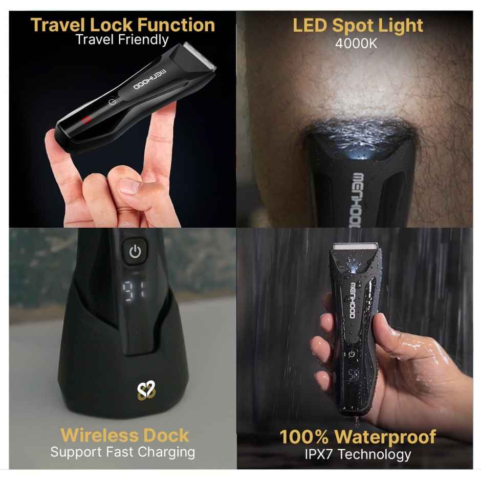 Menhood Waterproof Cordless Grooming Trimmer 2.0For Men,Wireless Charging,150Min Runtime