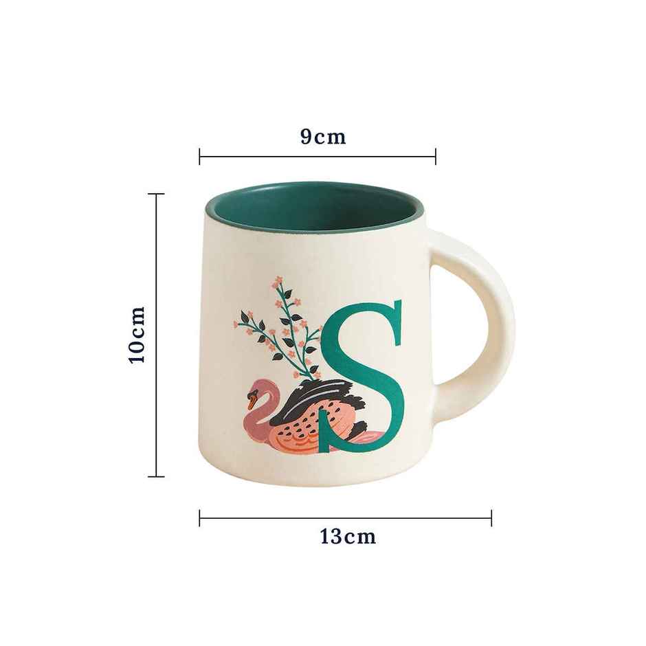 Chumbak S Alphabet Ceramic Mug | Off-White & Green -300 ml