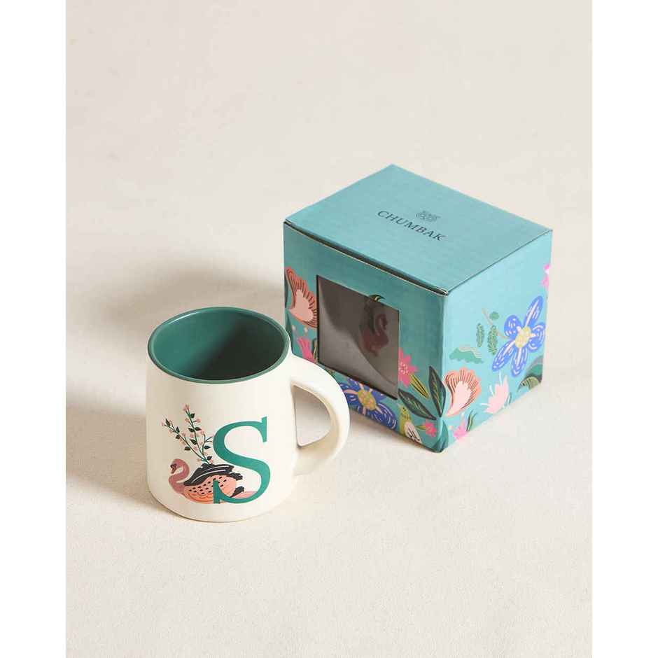 Chumbak S Alphabet Ceramic Mug | Off-White & Green -300 ml