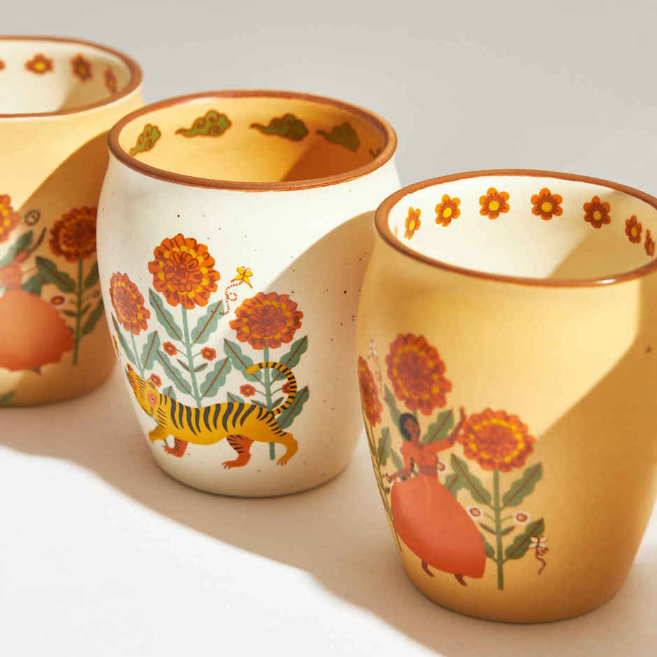 Chumbak Marigold Ceramic Kulhad Set | Multicolour | 300 ml