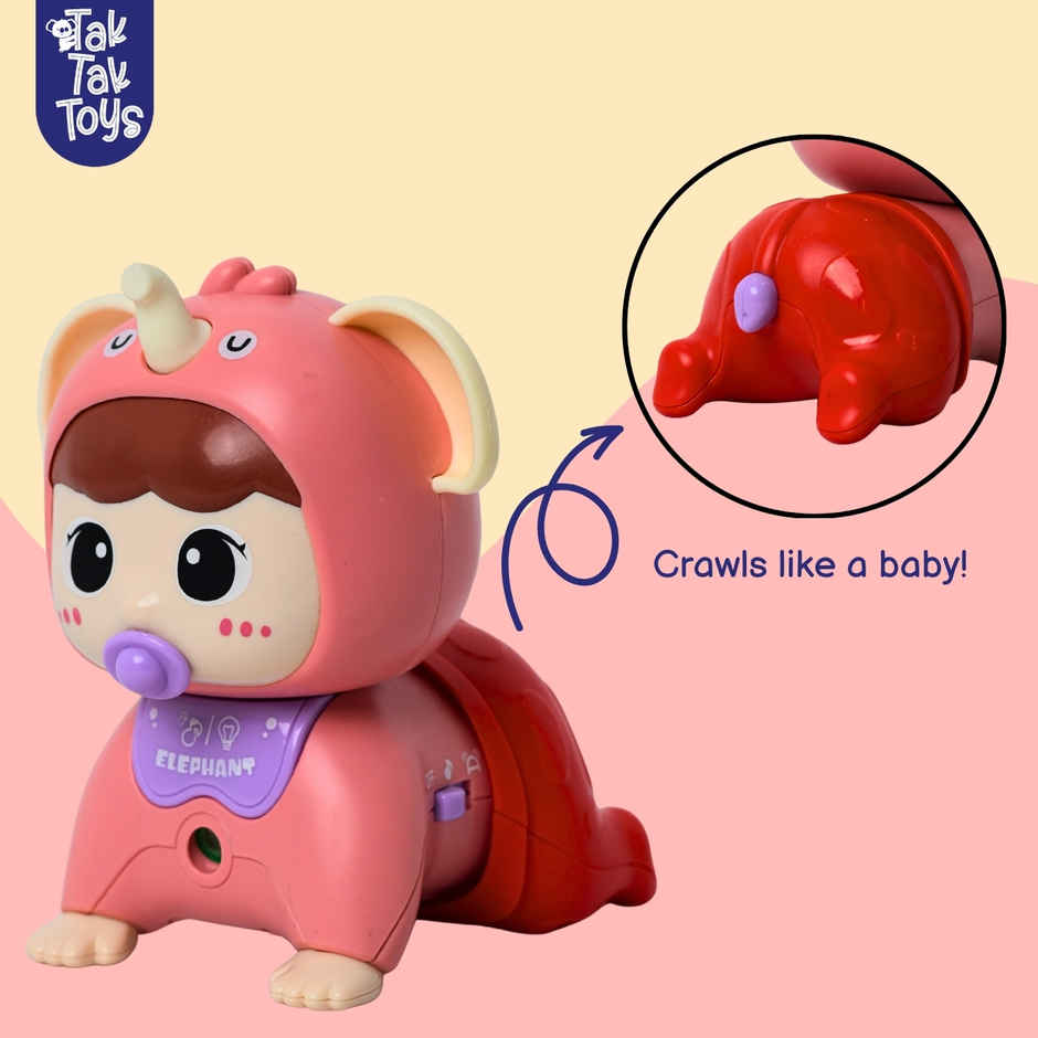 Tak Tak Toys Pink Crawling Pal with Light & Sound| Elephant Costume Toddler Toy| Crawling Toy