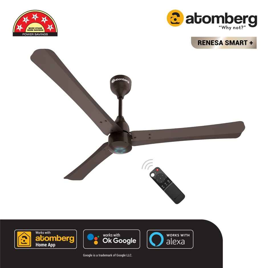 Atomberg Renesa Smart + BLDC Ceiling Fan, 1200mm, IoT & Remote Control,LED Indicators, Earth Brown