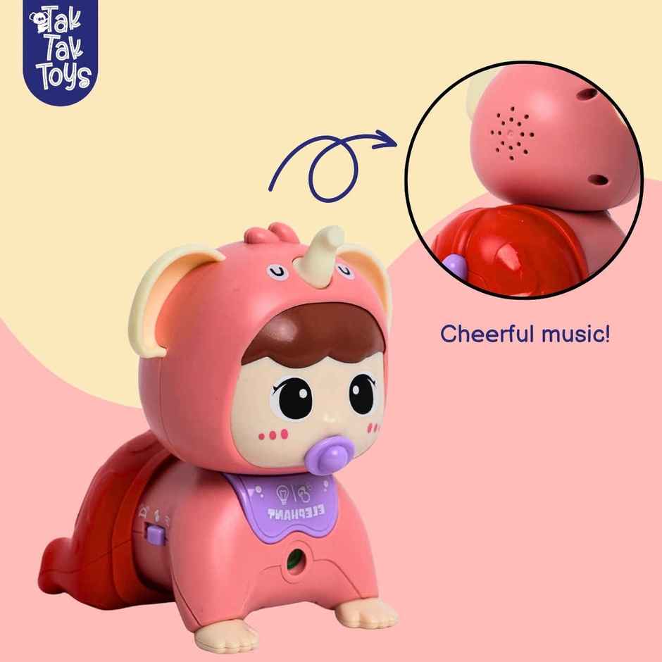 Tak Tak Toys Pink Crawling Pal with Light & Sound| Elephant Costume Toddler Toy| Crawling Toy