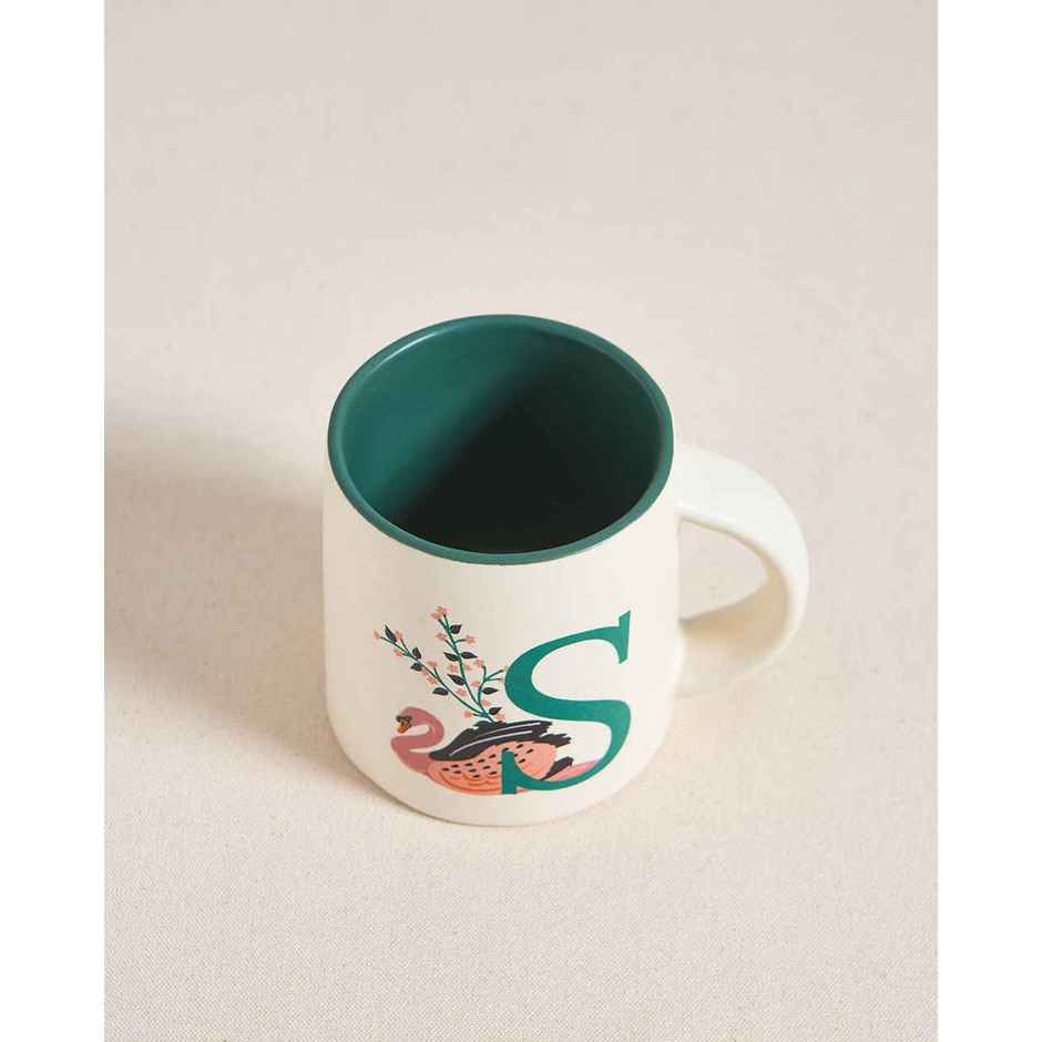Chumbak S Alphabet Ceramic Mug | Off-White & Green -300 ml