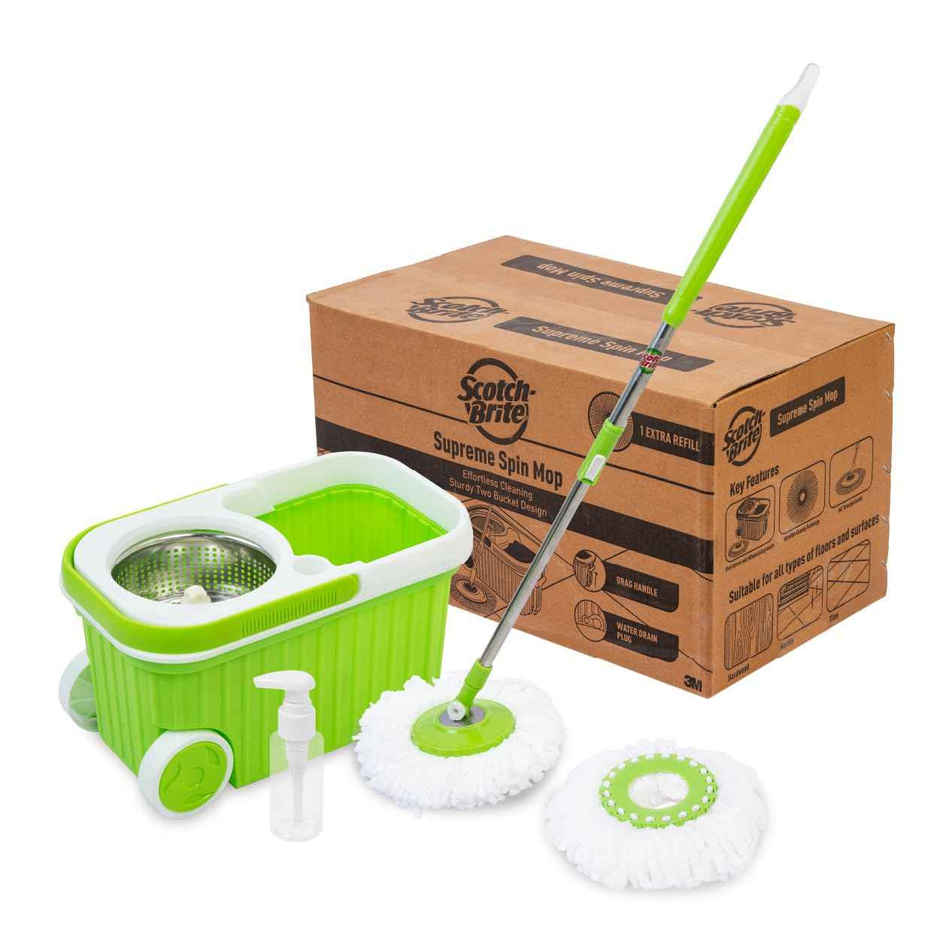 Scotch-Brite Supreme Spin Mop with Steel Spinner Bucket | Telescopic Handle & 360 Cleaning System