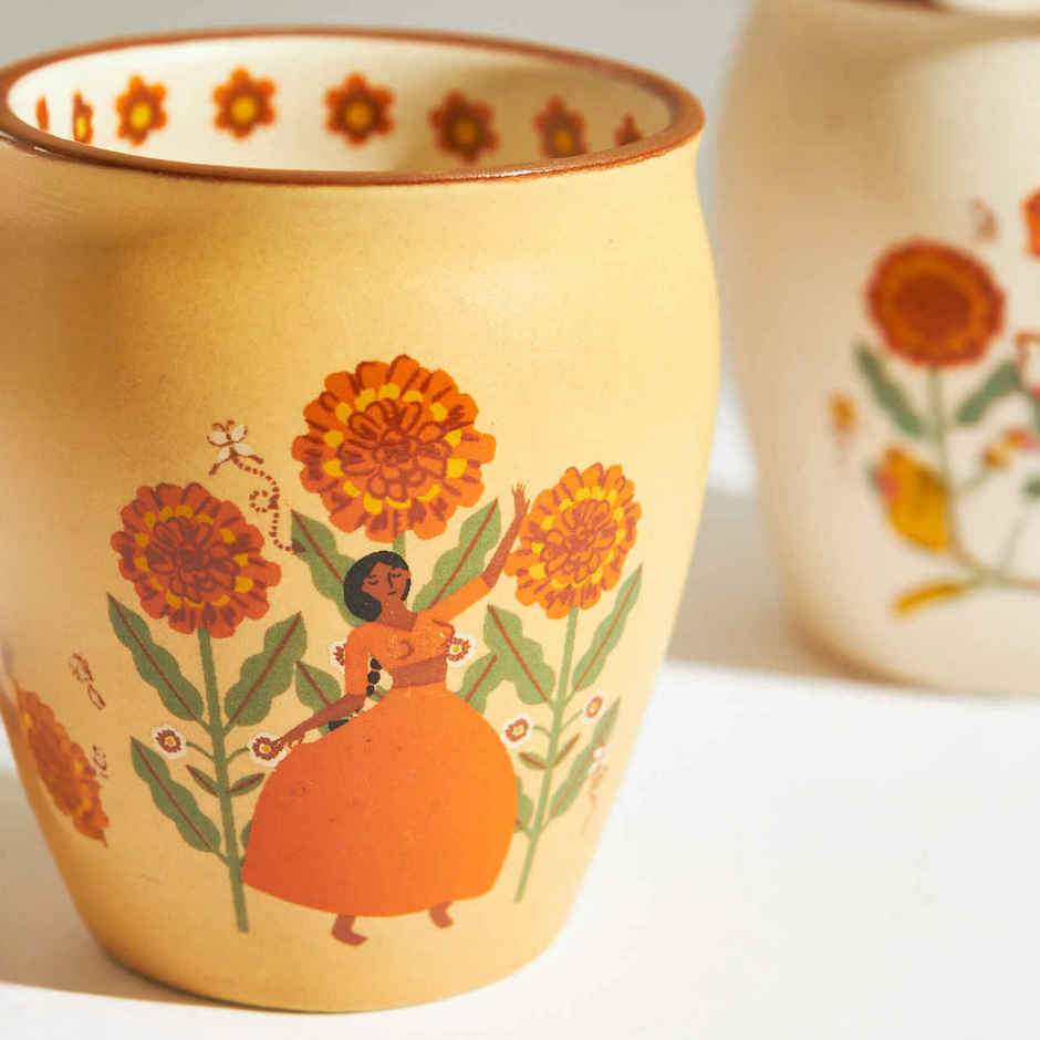Chumbak Marigold Ceramic Kulhad Set | Multicolour | 300 ml