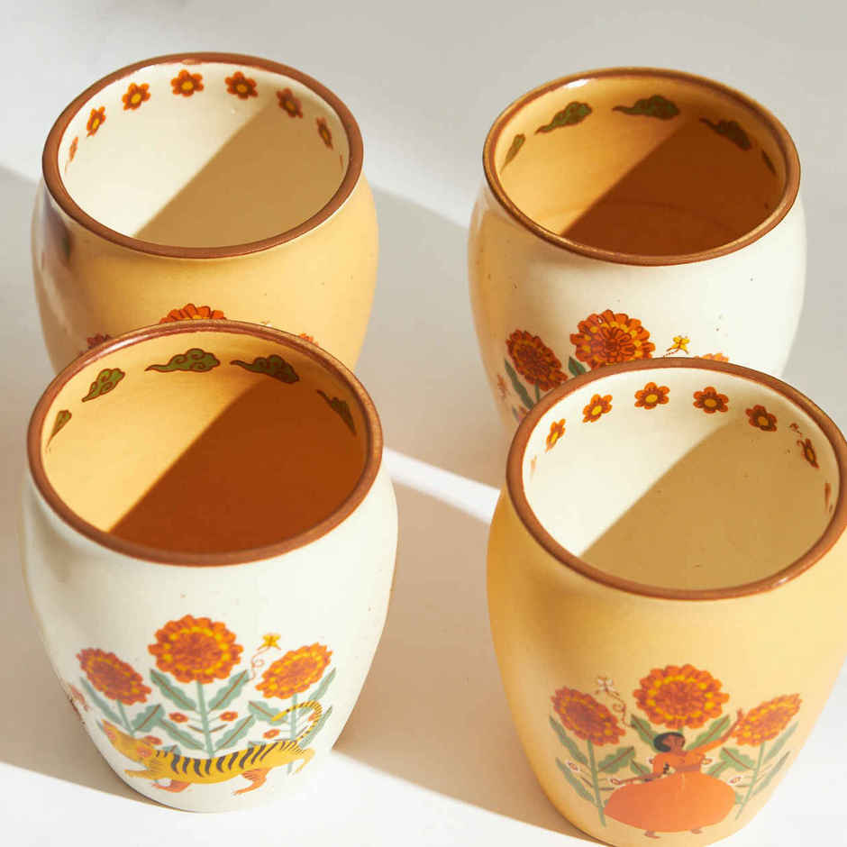 Chumbak Marigold Ceramic Kulhad Set | Multicolour | 300 ml