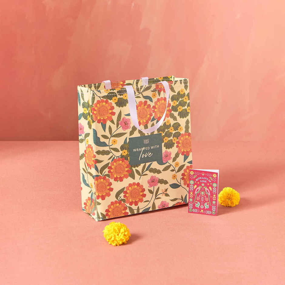 Chumbak Ceramic Marigold Chip & Dip Platter | Multicolour | Brown Box - 300 ml