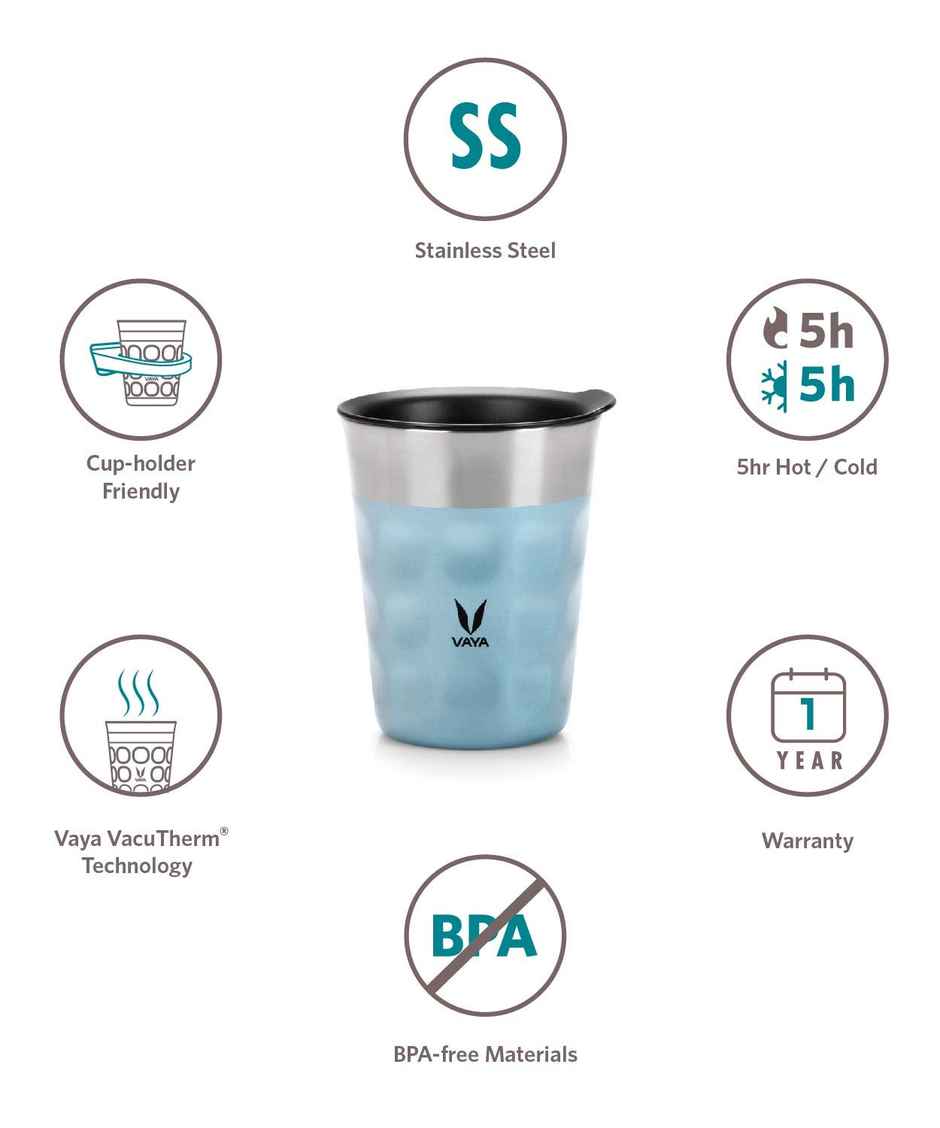 VAYA POPCUP Insulated Coffee Mug with Lid 250ml, Stainless Steel - Blue