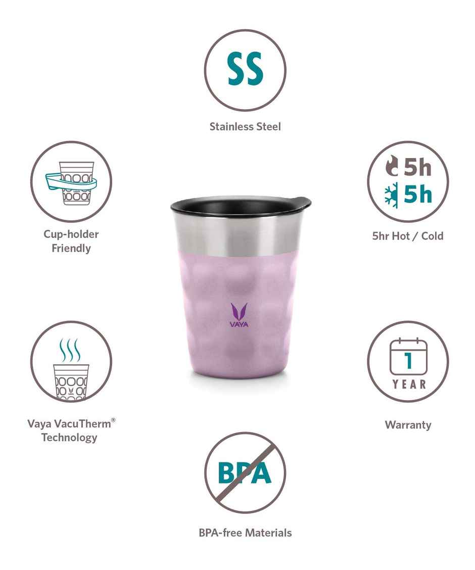 VAYA POPCUP Insulated Coffee Mug with Lid 250ml, Stainless Steel - Purple