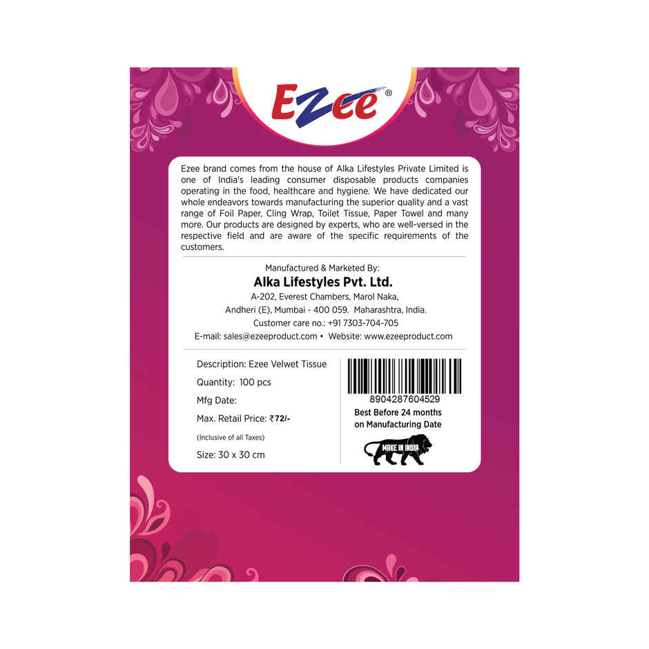Ezee Velvet Tissue Paper Napkins | 100 Sheets