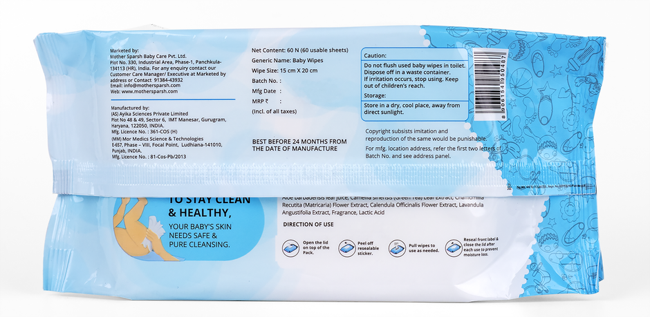 Mother Sparsh Baby Wipes (98% Water Based)