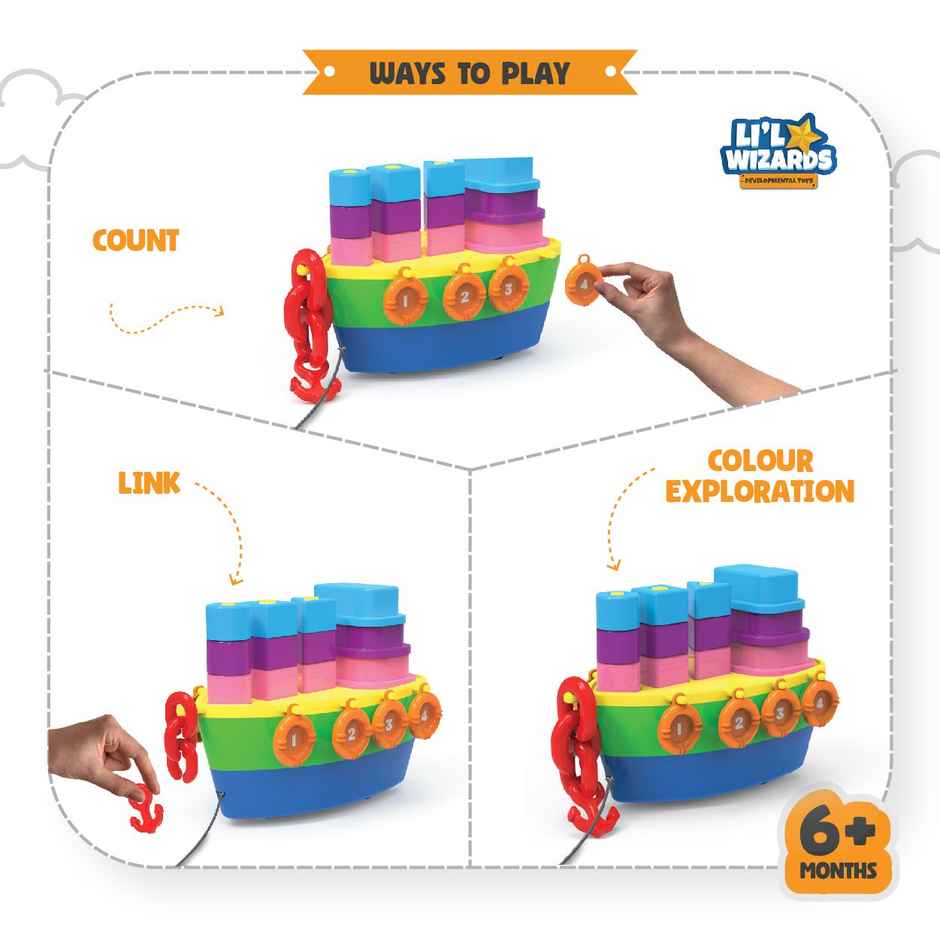 WinMagic Toys Winmagic Lil Wizards 7-In-1 Stack, Nest 'N' Link Pull-Along Ship Station