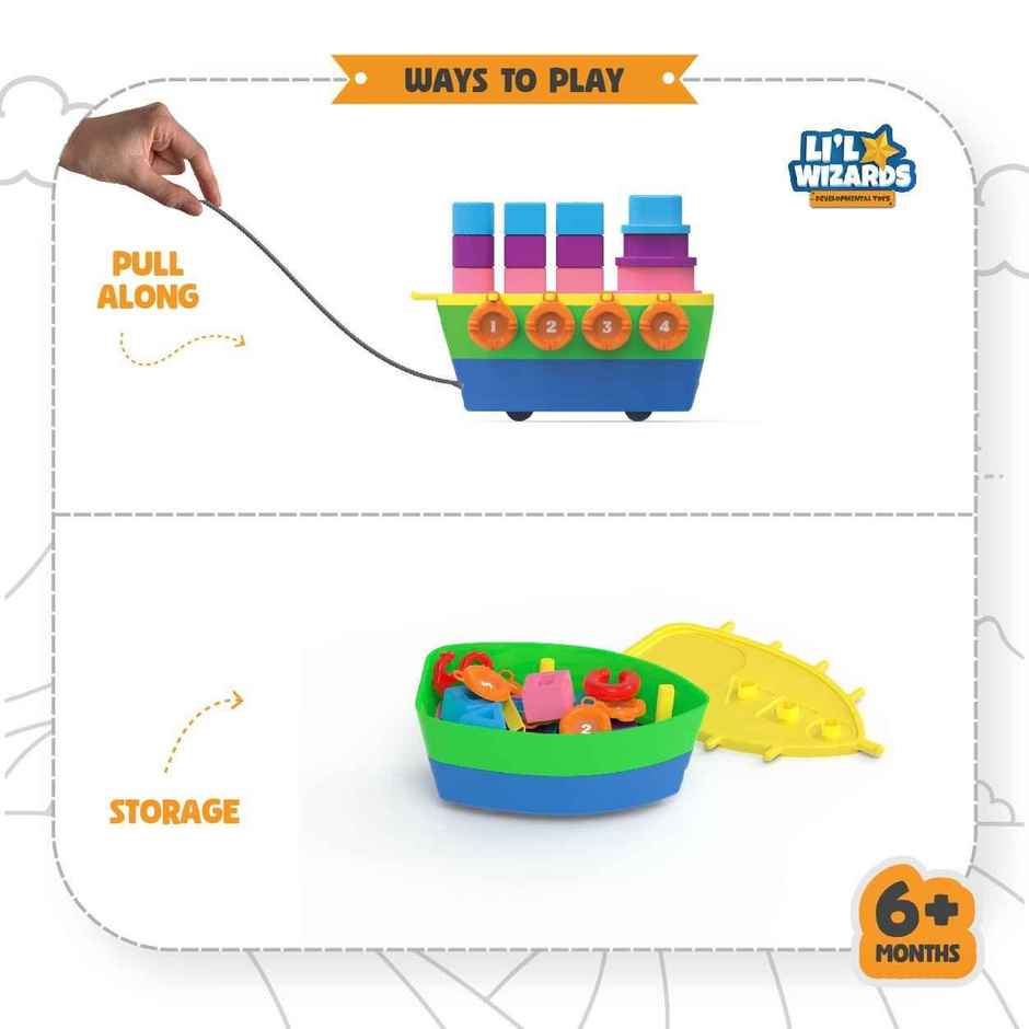 Li'l Wizards 7-in-1 Stack A Boat - Pull-Along & Sorting Educational Toy (0-3 Yrs)