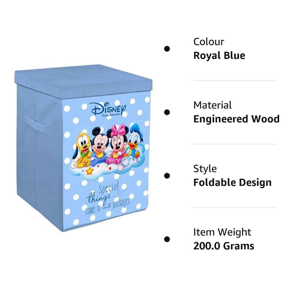 Kuber Industries Foldable 45 L Disney Mickey Team Laundry Basket with Lid | Sky Blue