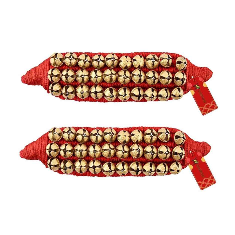 Uapan Brass Ghungroo Pad Red 3 Line Pair, 30+30