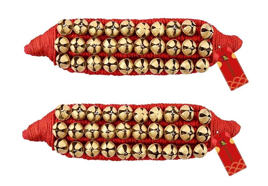 Uapan Brass Ghungroo Pad Red 3 Line Pair, 30+30