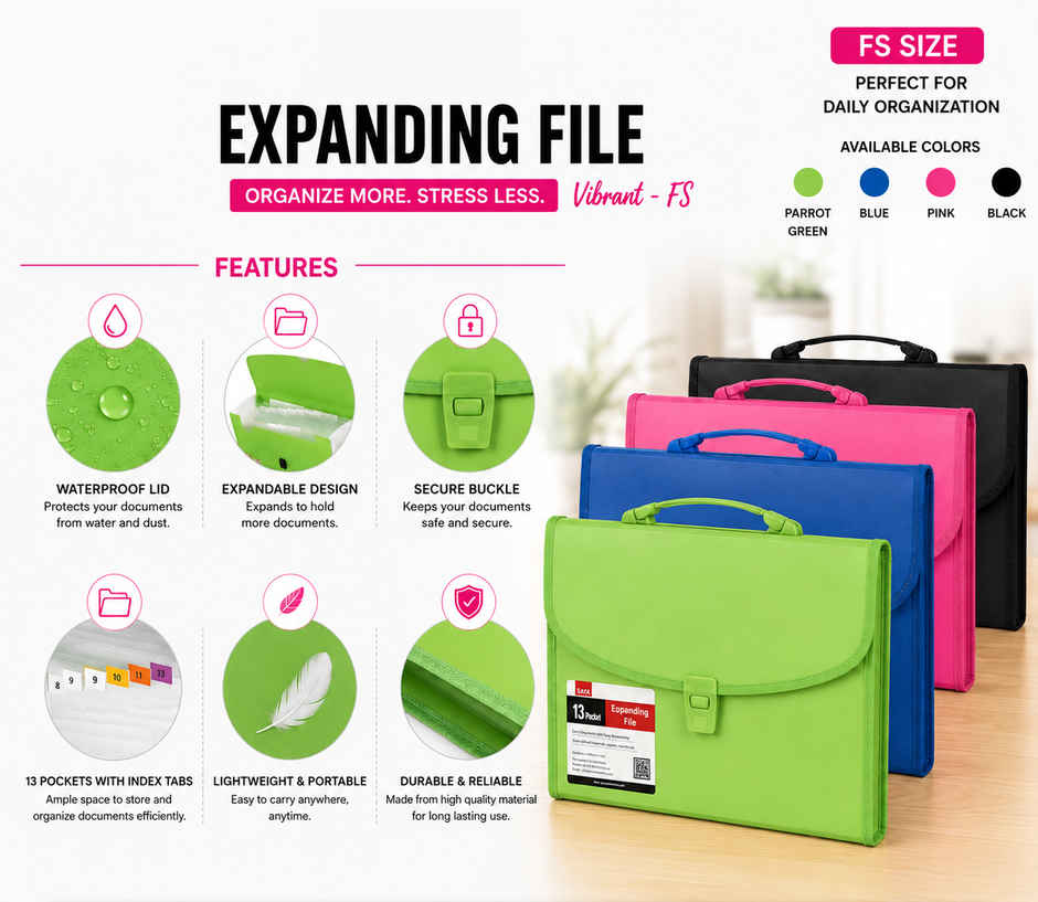 Saya Document Expanding File Bag | 13 Indexed Sections with Card Holder & Organizer Tabs
