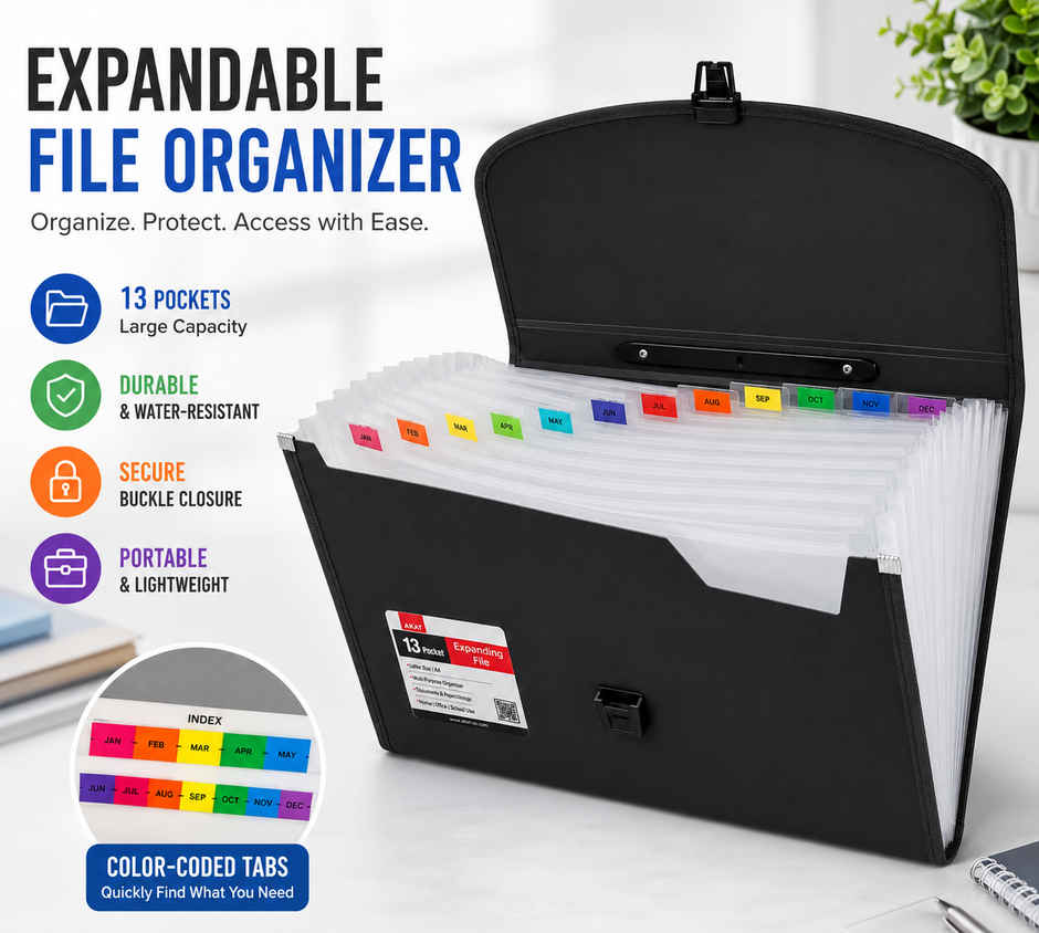 Saya Document Expanding File Bag | 13 Indexed Sections with Card Holder & Organizer Tabs