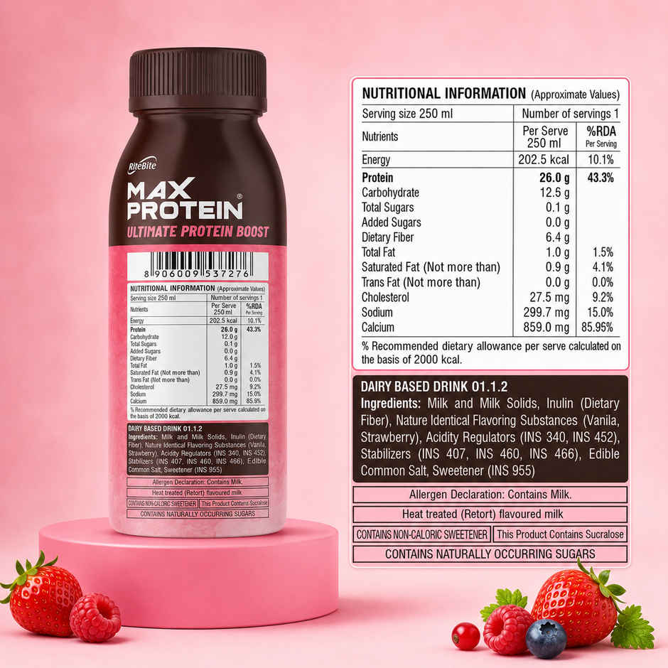 RiteBite Max Protein Berry Blush 26g Protein Milkshake
