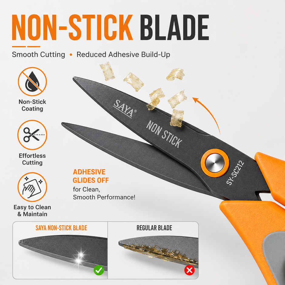 Saya Non-Stick Scissors | Multipurpose Cutting Shears with Non-Stick Coating for Office & Crafts