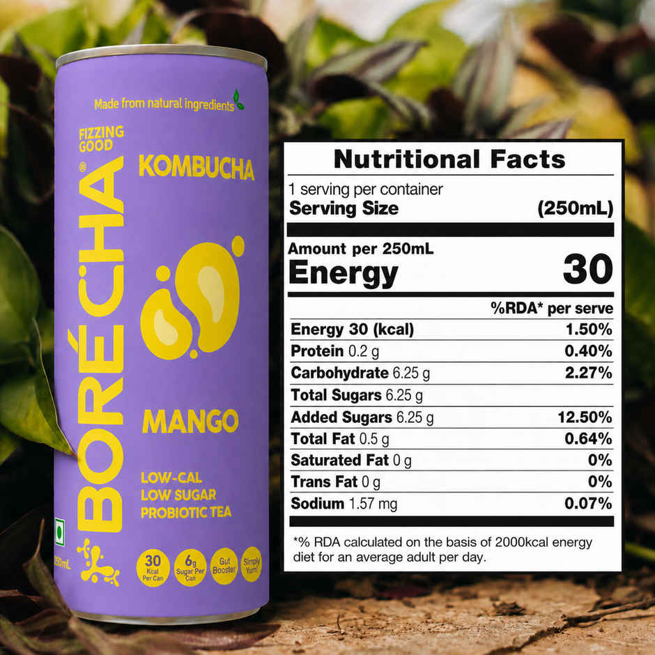 Borecha Mango Low Sugar Probiotic Kombucha