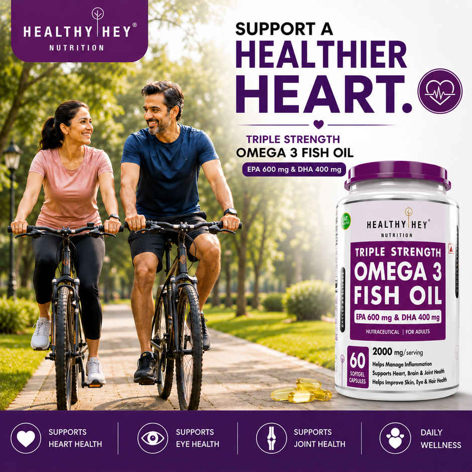 HealthyHey Nutrition Fish Oil Capsule Omega 3 Softgel For Women and Men | Burpless | EPA 600-DHA 400