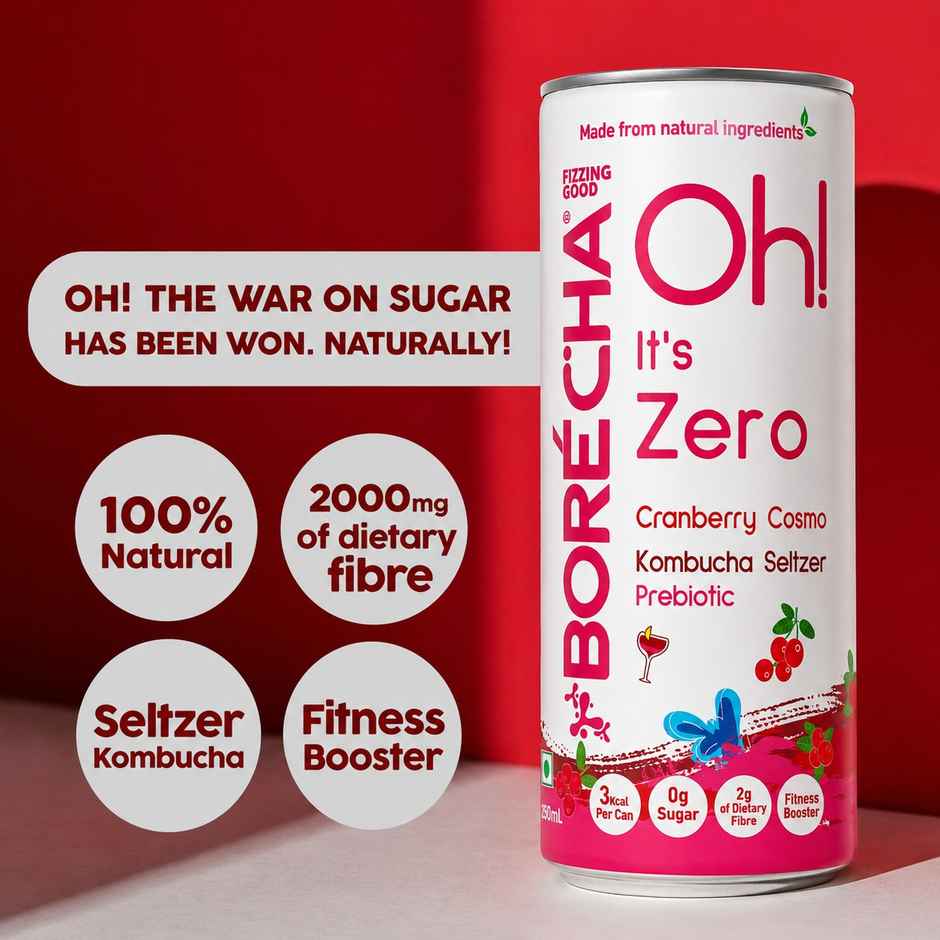 Borecha Cranberry Cosmo Zero Sugar Kombucha Seltzer